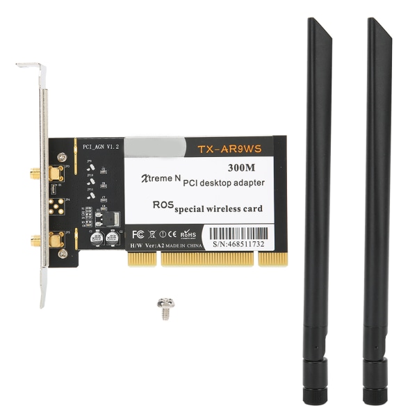 PCI Desktop Adapter 300Mbps 802.11b g n trådløst trådløst nettverkskort 2 antenner AR9223