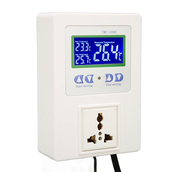 Digital temperaturregulator LCD-skjerm oppvarming kjøling termostatregulator for reptil akvarium 110‑240V EU-plugg