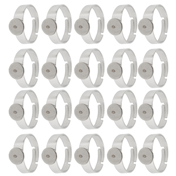 20 stk. tomme ringe 8 mm justerbar rustfrit stål DIY flad ringbase til DIY ringe DIY smykker
