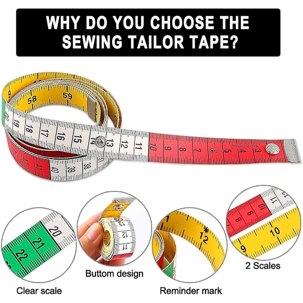 Tilbakevendende sybåndmålsett - 3 stykker, 1,5 m, centimeter og kroppsmåling