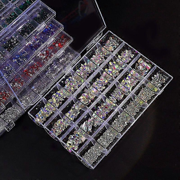 Sæt med 24 diamanter til neglekunst, flade negledekorationer, diamantillusion, negleform, luksus 05Rød