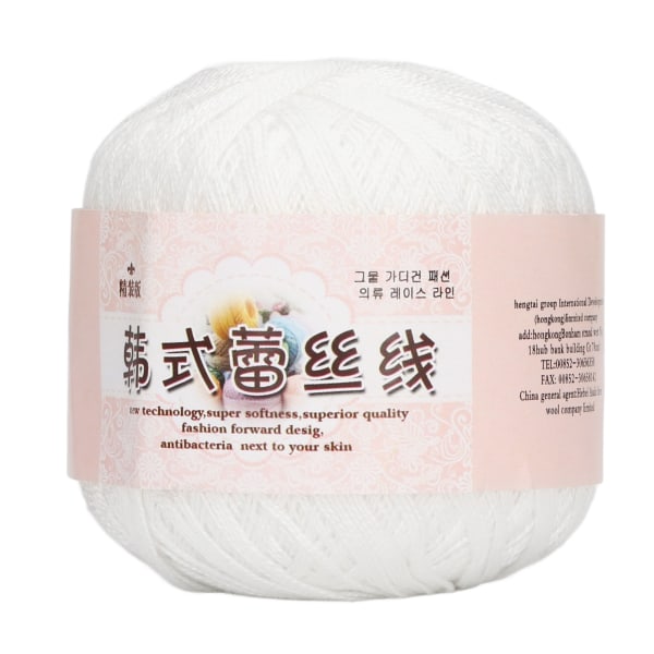 Blondetråd Hvid Antipilling Komfortabel vaskbar bomuldshækletråd til strikketøj DIY-håndværk