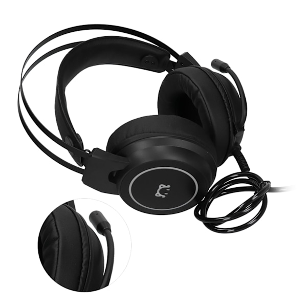 Headset til hovedmonteret gaming med 50 mm højttaler, stereo 360° allround pegelig bøjelig øretelefon, sort