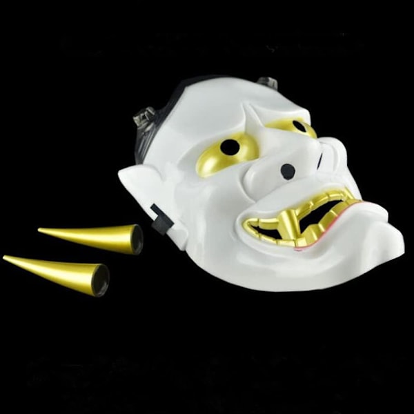 Japansk Maske Djævel Dæmon Cosplay Party Festival Dekorativ Skræmmende Horror Masker Kostume Hvid Rød Solid Plastik Horn