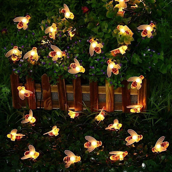 50 Varmvita LED Solar Fairy Lights med Bee Design - 7 meter