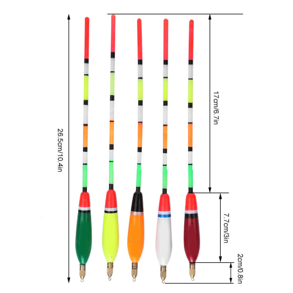 5 STK Multifarge Balsa Wood Fishing Float Bobber Bite Indikator fiskeutstyr (5+2g)