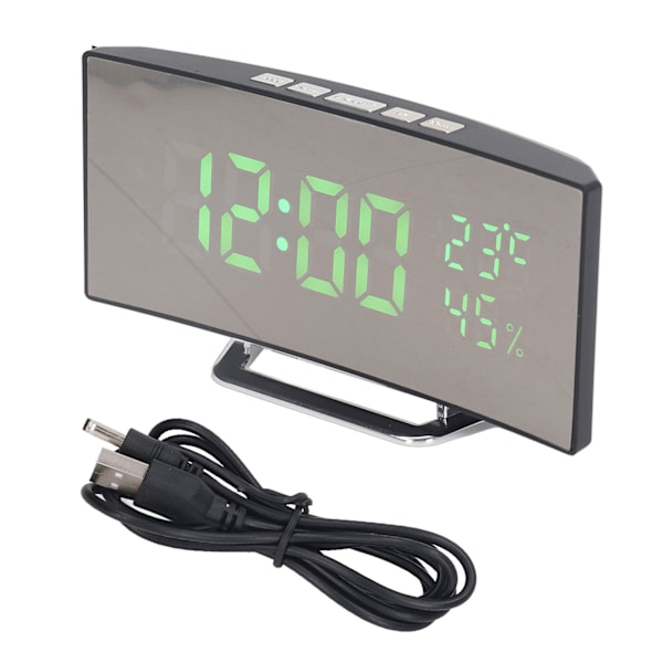 LED digital klocka 3 nivåer Ljusstyrka Snooze USB Batteridriven Elektronisk spegelväckarklocka med Temp Fuktighet Display Grönt ljus