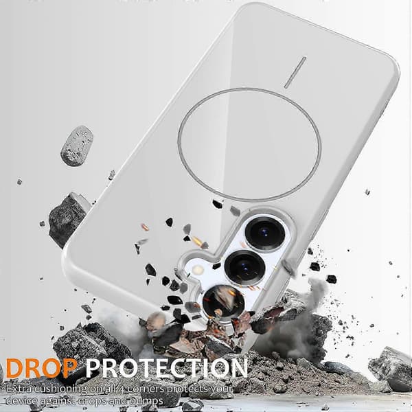 Magnetic Phone Case with MagSafe Compatibility, TPU Cover for Galaxy S25 FE, Includes Lanyard White