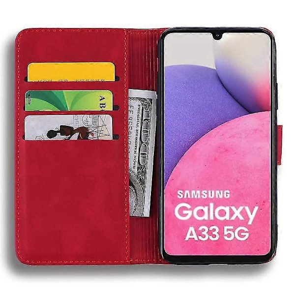 Wallet Case til Samsung Galaxy A33 5G Premium PU Læder Flip Cover Mandala Rød