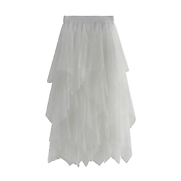 Grå Tulle A-linje Midi-kjol för Kvinnor, Elastisk Midja Mesh Lång Kjole för Balett, Bal, Fest