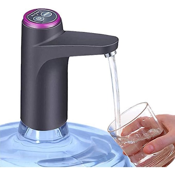 Bærbar vanndispenser med USB-lading for 3, 4 og 5 gallons flasker, automatisk avstenging, svart