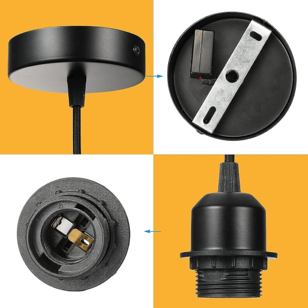 Justerbar svart tygkabel E27 upphängning med skruvring, 100 cm, kompatibel med lampskärm
