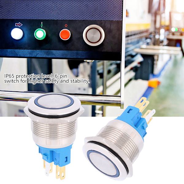 2 stk. DC12-24V IP65 22mm Ring Reset Knap 6-Pin Trykknap Switch Tilbehør Blå