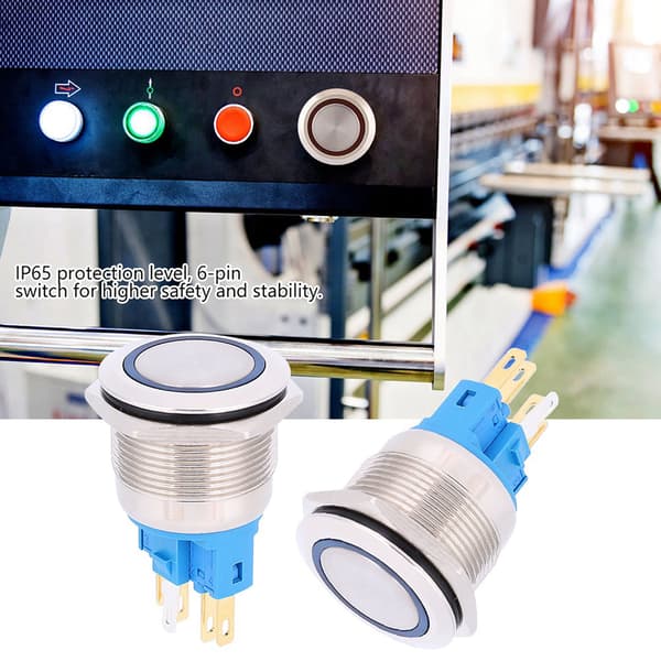 2 stk. DC12-24V IP65 22mm Ring Reset-knapp 6-Pin Trykknappbryter Tilbehør Blå