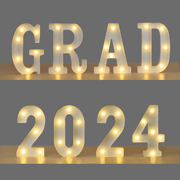 Valmistujaiskoristeet Luokka 2024, 8 LED-valokirjain Grad 2024, Erinomainen luokalle 2024 Lastentarha, Esikoulu, Lukio ja Yliopisto