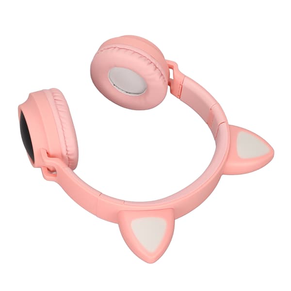 Gaming-hovedtelefoner med katteører, dyb bas, LED-lys, foldbare, søde katteøre-headset med bløde ørepuder, pink