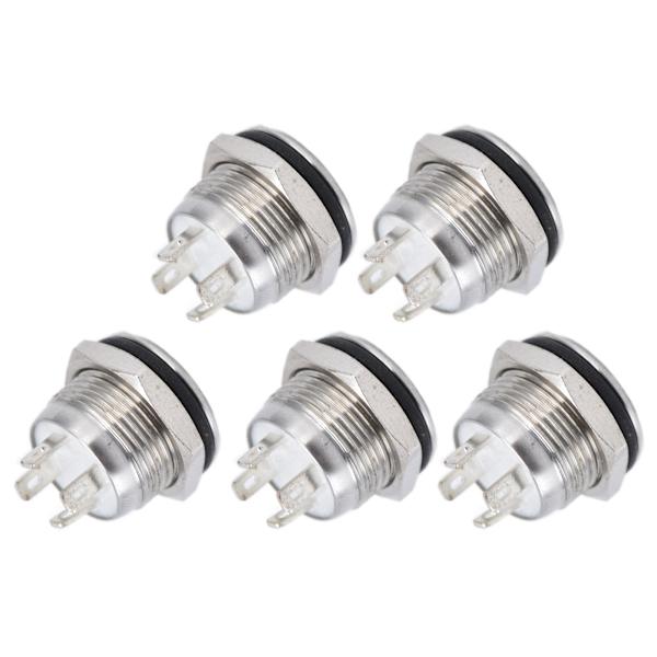 5 stk knapkontakt rustfrit stål flad top knap med LED selvnulstilling strømtilbehør 12mmDC3-6V Grøn