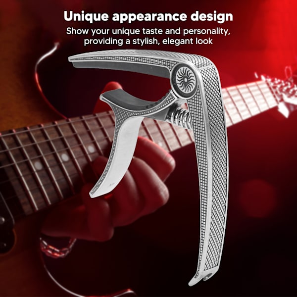 Universal høystyrke metall capo for 6-strengs akustiske og elektriske gitarer - Silver Performance Capo