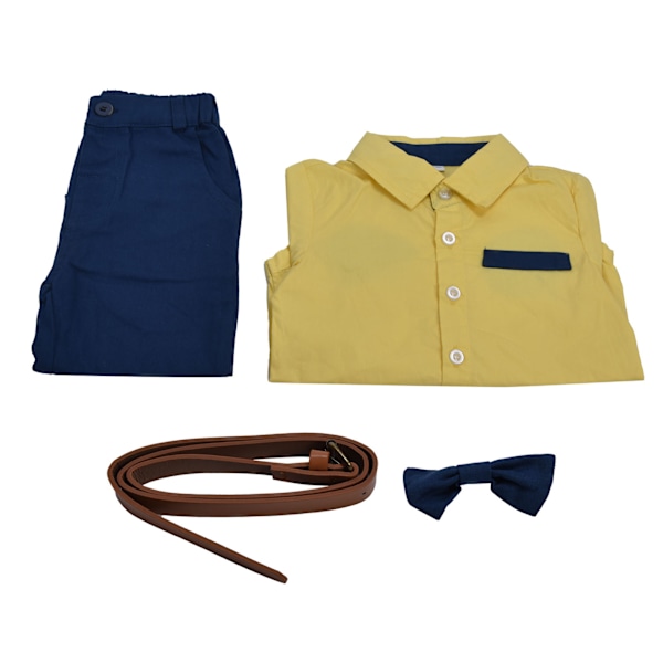 Baby Boy Gentleman Outfit Barnkläder Fashionabla Utsökta Skjorta Suspender Byxor Kostym Set för Fest Gul 80cm