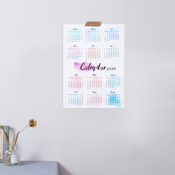 2020 Färgglad Väggkalender Hängande Kalenderduk för Hem Bakgrund Study Dekoration 50x70cm