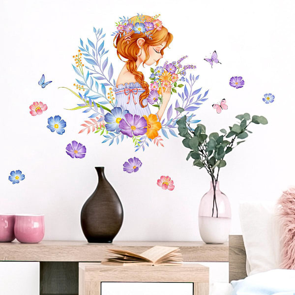 Väggdekal Blomma Fjärilar Flickväggdekal för Sovrum Vardagsrum