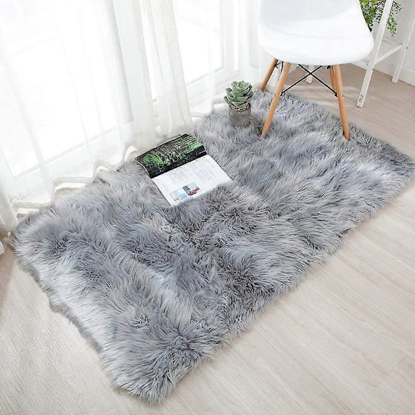 Fluffig Matta, Mjuka Sängmattor Faux Fårskinnsmatta Löpare för Vardagsrum Barnrum Sovrum Soffmatta Bil Sängmatta (Grå)