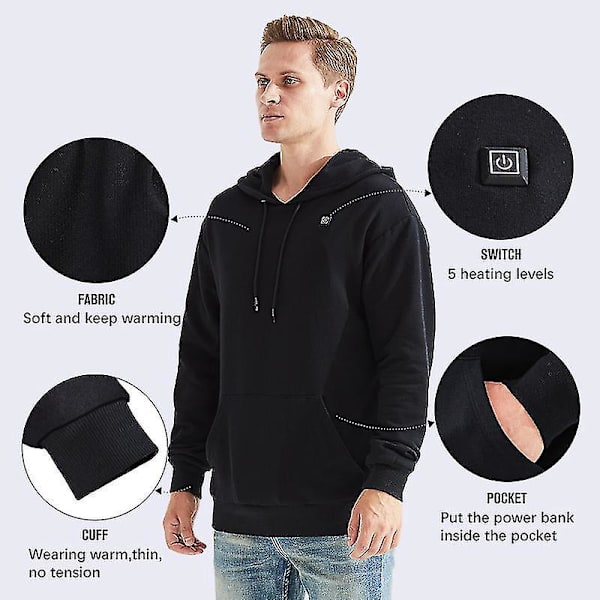 USB-uppvärmda Hoodies för Män och Kvinnor - Grå M