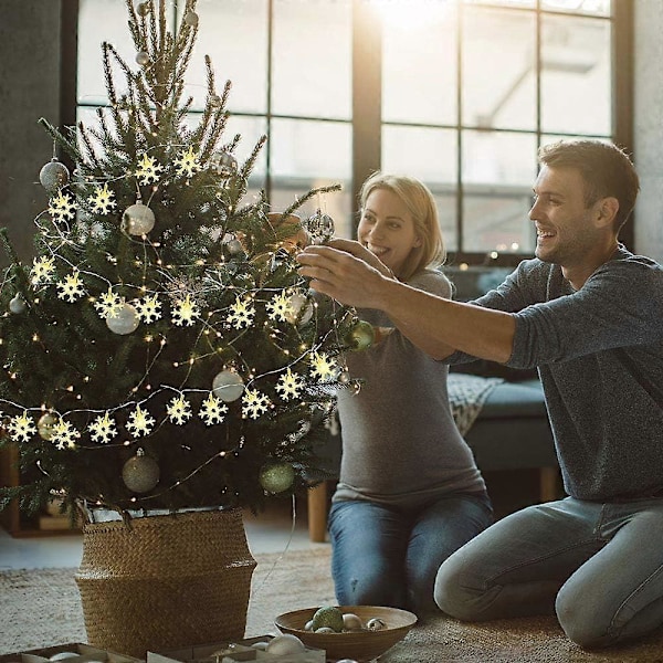 Jule Snefnug Guirlande, Fe LED Lys Kæde 6M/40 LED Lys Kæde, Snefnug Guirlande til Jul Halloween Thanksgiving Dekoration