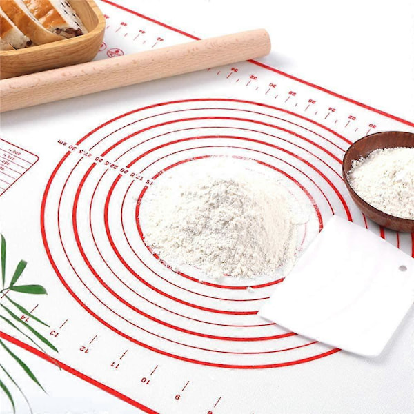 Silikone Bageunderlag Non-Stick med Mål, Fondant Måtte, Ekstra Stor Bordmåtte, Dejrulle Måtte, Ovnforing, Tærtebundsmåtte 16x24 (Rød)