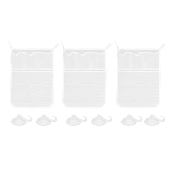 Badelegetøjsnetpose Polyester 4 Lommer Opbevaring Sugekop Fastgørelse Hængende Baby Bruselegetøjsnetpose med Kroge