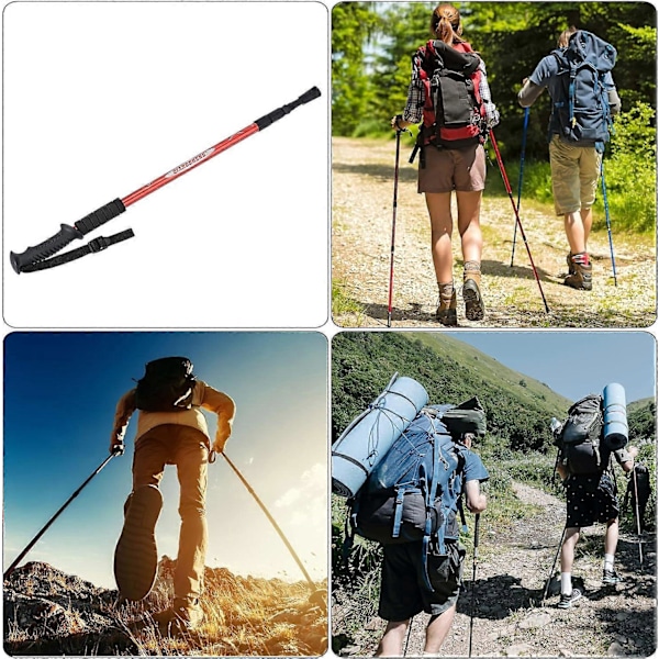 Vandringsstavar, hopfällbara vandringsstavar 95-110cm teleskopisk hopfällbar käpp med lerkorg aluminiumlegering för utomhusvandring promenader camping, röd