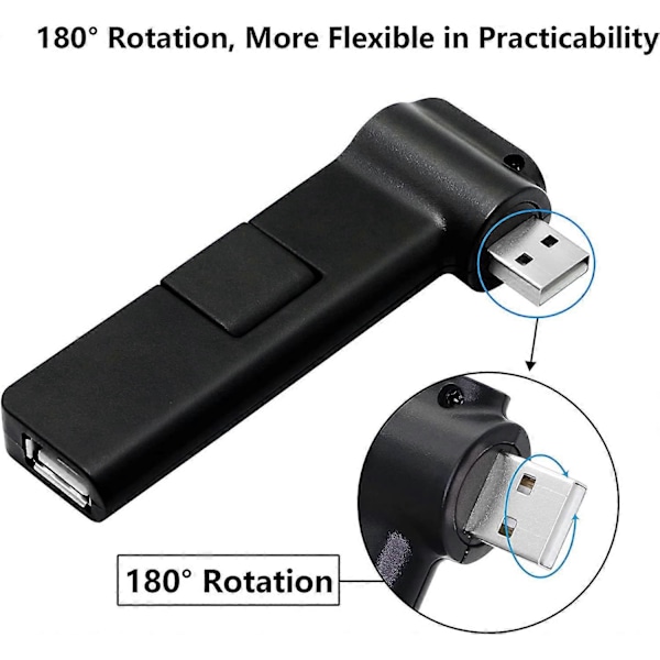 180 Graders Rotasjon USB-utviderhub, 4 Port USB Hub Strømadapter, USB-utvider 90/180 Graders Rotasjon for PC, Laptop, Tastatur, Mus, Harddisker og Andre US