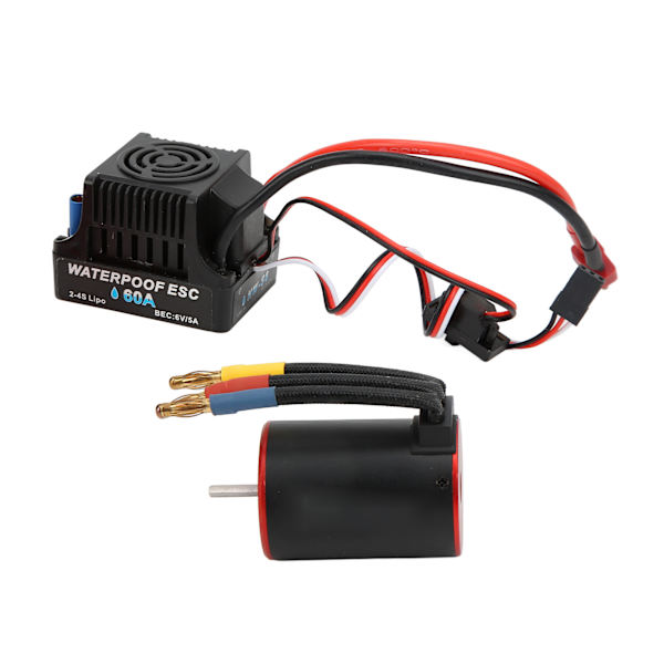 3650‑2300KV Vattentät Borstlös Motor med 60A ESC Programmeringskort 4mm Banankontakthållare för 1/8 1/10 RC Bil