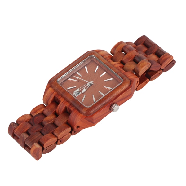 Geometrisk skive sandeltræ Watch Calendar Quartz Movement Analog Armbåndsur Rød Sandeltræ