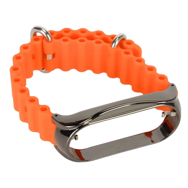 Silikone Urrem med Beskyttende Stødfanger i Rustfrit Stål, Tilbehør Passer til Mi Band 7 Orange