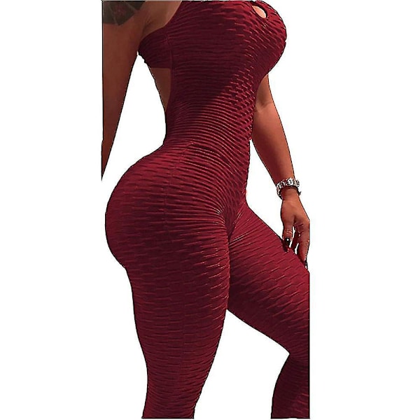 Criss Cross Yoga Fitness Gym Workout Korkeavyötäröinen Bodysuit Romper M Burgundy