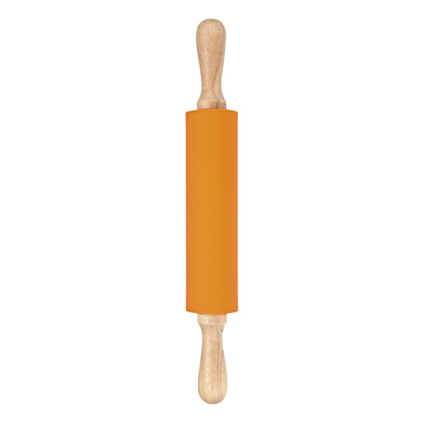 Forlenget kjevle i silikon med solid trehåndtak, non-stick overflate, bakeverktøy, oransje