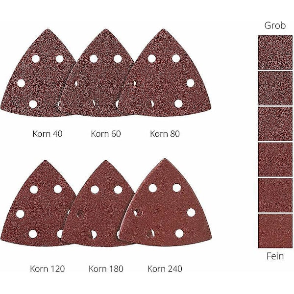 Delta-Slipning Trianglar - 6 hål 92 x 92 mm Mixpack (10 x kornstorlek 40/60/80/120/180/240 vardera) 60 stycken Sandpapper