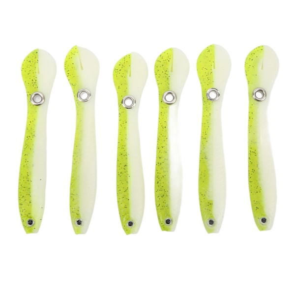 6 st mjuka fiskedrag med svingande svans, 10 cm, 6 g, dubbelfärgade