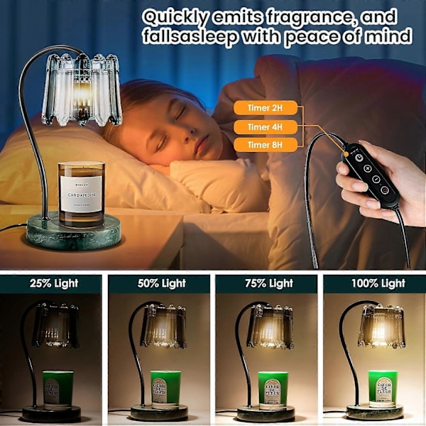 Ljusvärmare med Timer & Dimmer, Elektrisk Ljusvärmare med 2 Glödlampor (Grön)