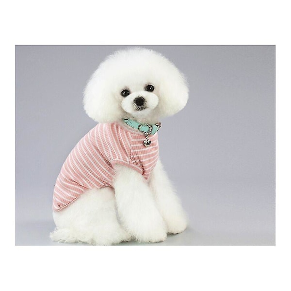Stribede Bomulds T-shirts til Hunde og Katte - Åndbare og Strækbare - til Små og Mellemstore Hunde og Katte (Pink, L)