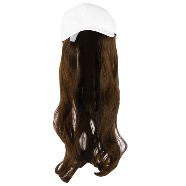 Moderigtigt hvid baseballkasket hat paryk Langt krøllet hårstykke udendørs hårforlængelse lysebrun
