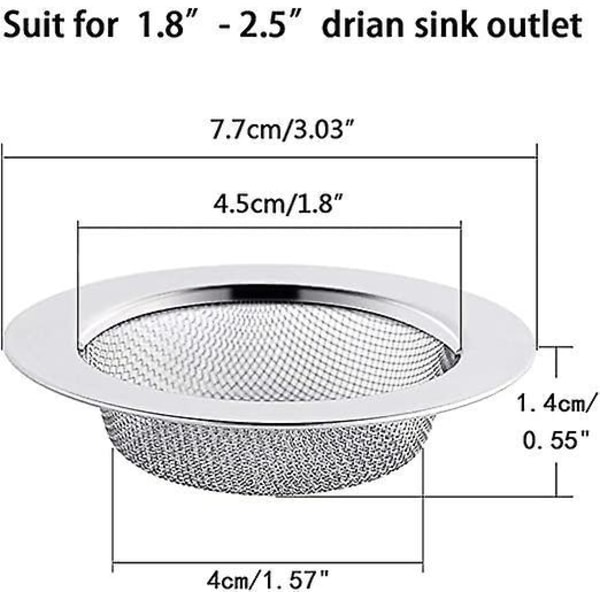Rustfritt stål vask sil sett, 2 stk, 7,5 cm diameter, kjøkkenavløpsfilter