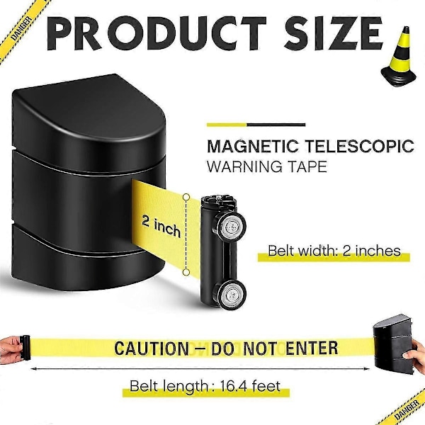 16,4 ft Magnetisk Väggmonterad Infällbar Bältesbarriär, Väggbarriär för Publikkontroll med Fast Säkerhetsbälte