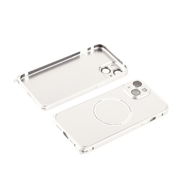 Magnetisk phone case för IOS-telefon 14 360 graders skydd Reptåligt professionellt cover Silver