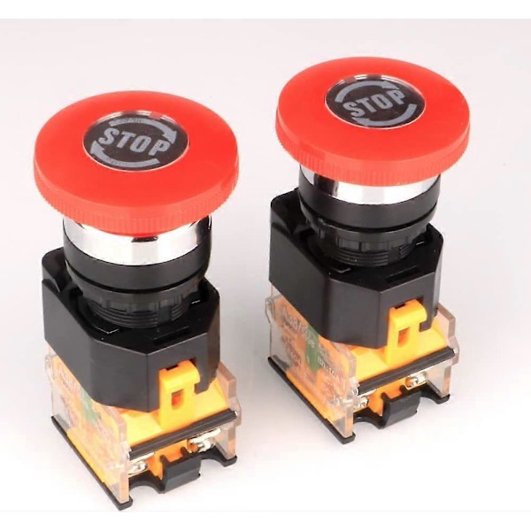 2 kpl 12V/24V/48V/220V 10A Hätäseis Painike Punainen Sieni 22mm NO NC Painikekytkimet