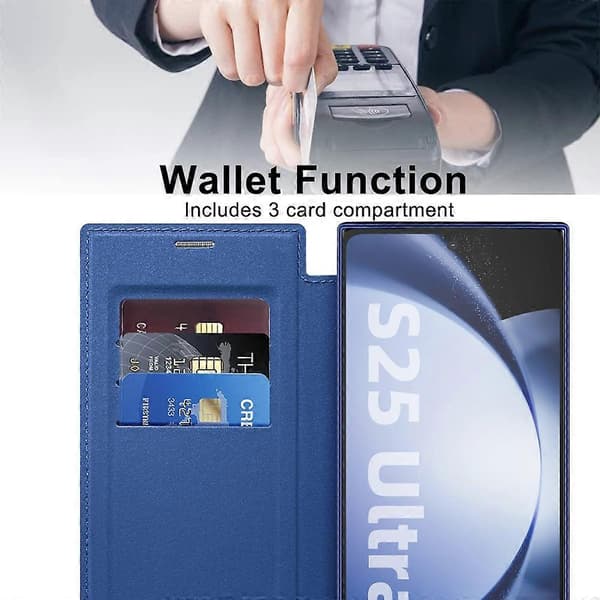 For Samsung Galaxy S25 Ultra Case Compatible with MagSafe RFID Blocking Leather Phone Cover Azure Azure Sapphire
