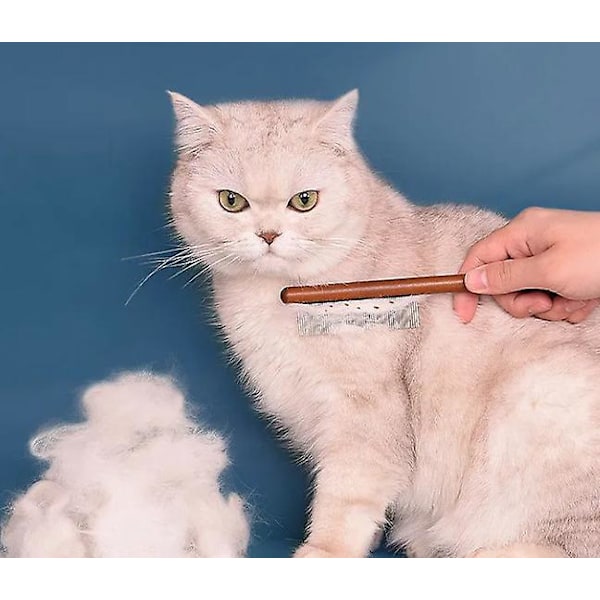 Trehårkam for kjæledyr i tre for katter, hunder og kaniner - Langt hår, løsner floker, fjerner løs pels