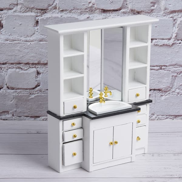 1/12 Dukkehus Mini Vaskeskab Miniature Møbler til Badeværelse Køkken Dekoration Hvid