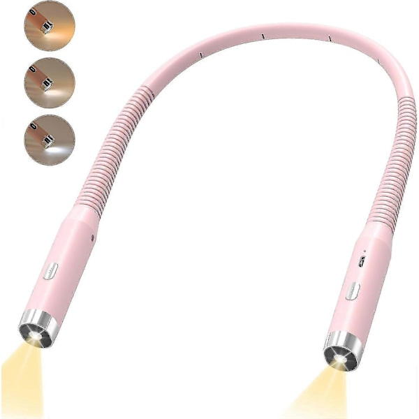 360° Vikbar Läslampa för Nacken, 3 Färger Uppladdningsbar LED Bokläslampa i Sängen, 1000mAh Nacklampa för Läsning, Stickning, Reparation Rosa